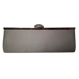 Silver Satin Formal Clutch Bag Rhinestone Clasp Evening Bag with Strap